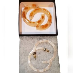 Bundle of Womens Large Resin Hoop Earrings Cognac and White